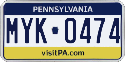 PA license plate MYK0474