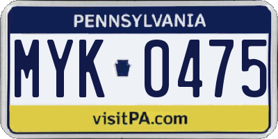 PA license plate MYK0475
