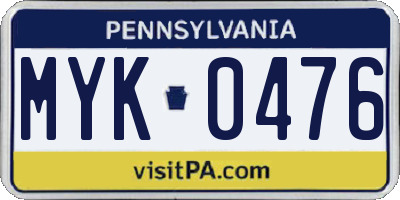 PA license plate MYK0476
