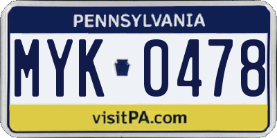PA license plate MYK0478