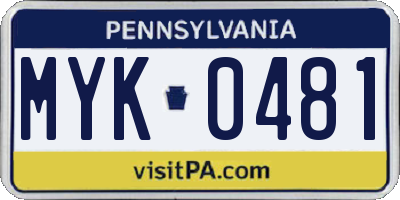 PA license plate MYK0481