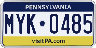PA license plate MYK0485