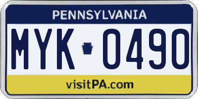PA license plate MYK0490