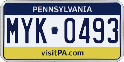 PA license plate MYK0493