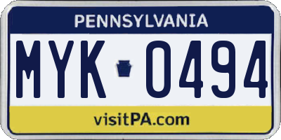 PA license plate MYK0494