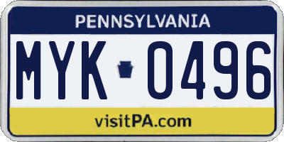 PA license plate MYK0496