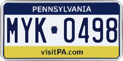 PA license plate MYK0498