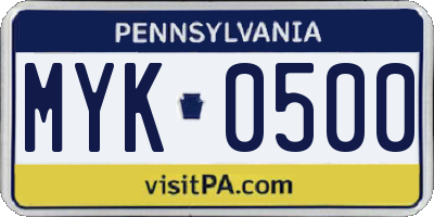 PA license plate MYK0500