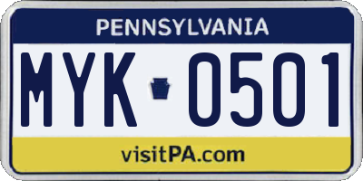 PA license plate MYK0501
