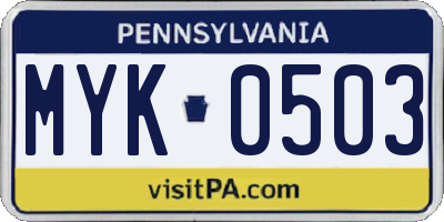 PA license plate MYK0503