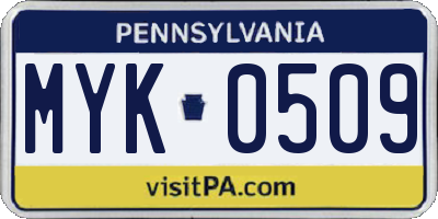 PA license plate MYK0509