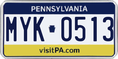 PA license plate MYK0513
