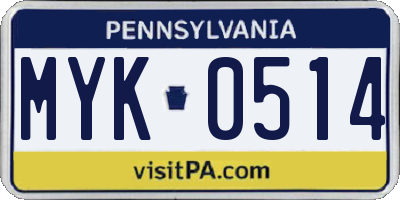 PA license plate MYK0514
