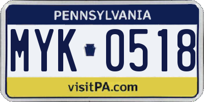 PA license plate MYK0518