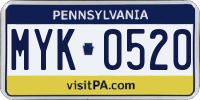 PA license plate MYK0520
