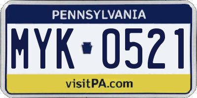 PA license plate MYK0521