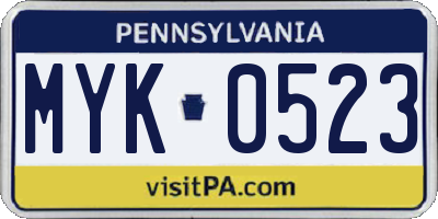 PA license plate MYK0523