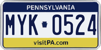 PA license plate MYK0524