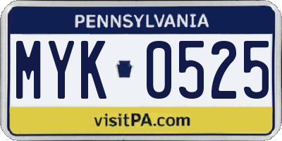 PA license plate MYK0525