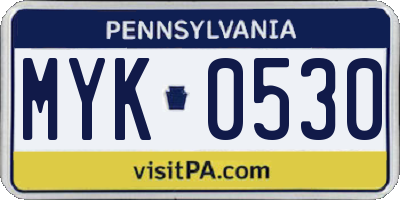 PA license plate MYK0530