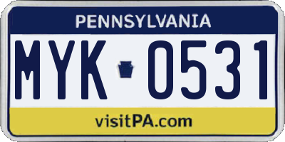 PA license plate MYK0531