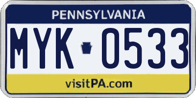 PA license plate MYK0533
