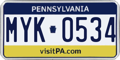 PA license plate MYK0534