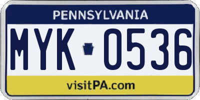 PA license plate MYK0536