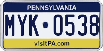 PA license plate MYK0538