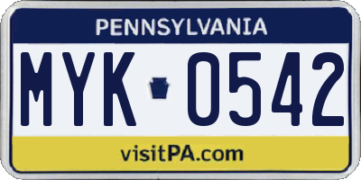 PA license plate MYK0542