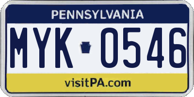 PA license plate MYK0546