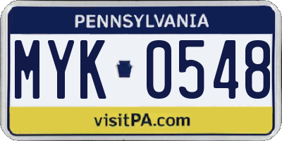 PA license plate MYK0548