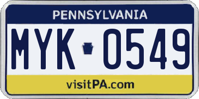 PA license plate MYK0549