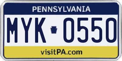 PA license plate MYK0550