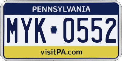 PA license plate MYK0552