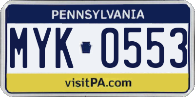PA license plate MYK0553