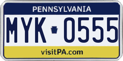 PA license plate MYK0555