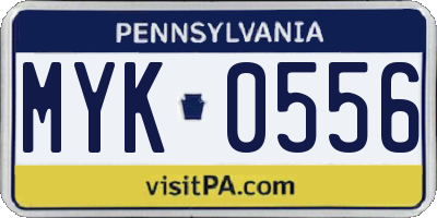 PA license plate MYK0556