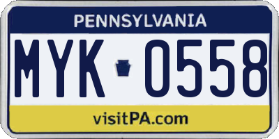 PA license plate MYK0558