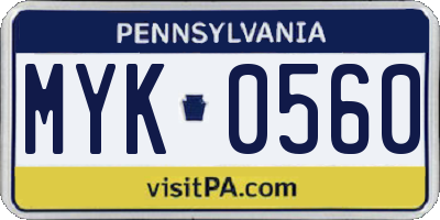 PA license plate MYK0560