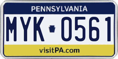 PA license plate MYK0561