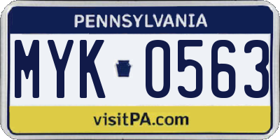 PA license plate MYK0563