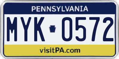 PA license plate MYK0572