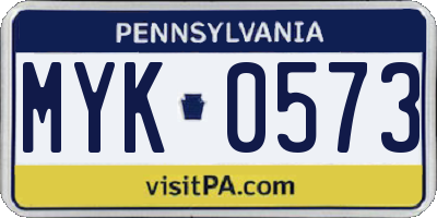 PA license plate MYK0573