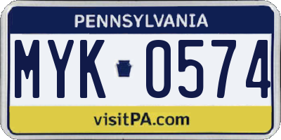 PA license plate MYK0574