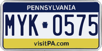 PA license plate MYK0575