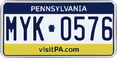 PA license plate MYK0576