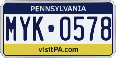 PA license plate MYK0578