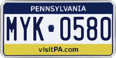 PA license plate MYK0580