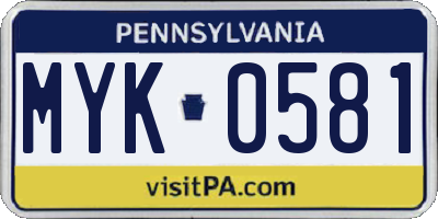 PA license plate MYK0581